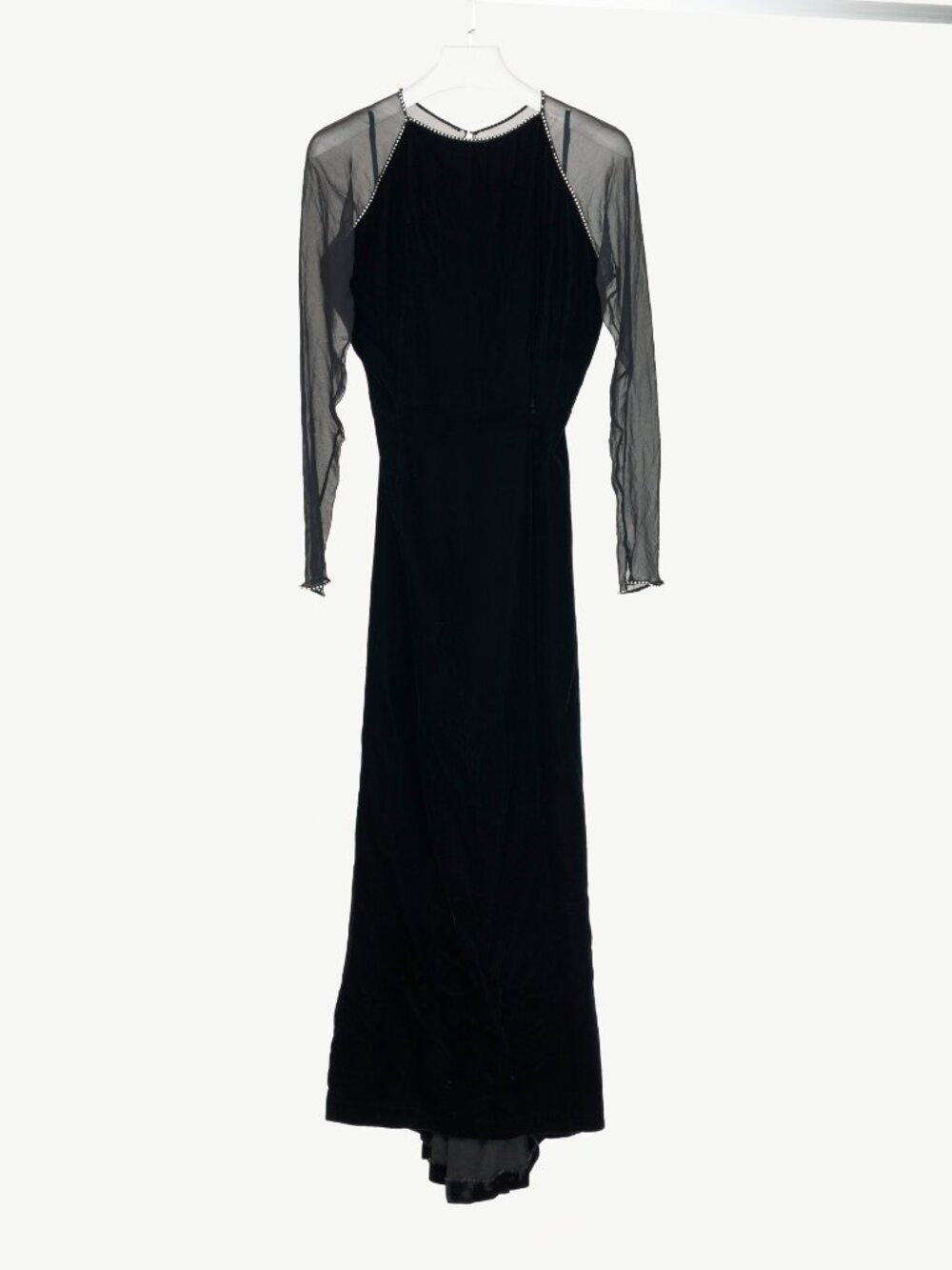 Oscar de la Renta Studio Black Velvet Rhinestone-Trim Gown